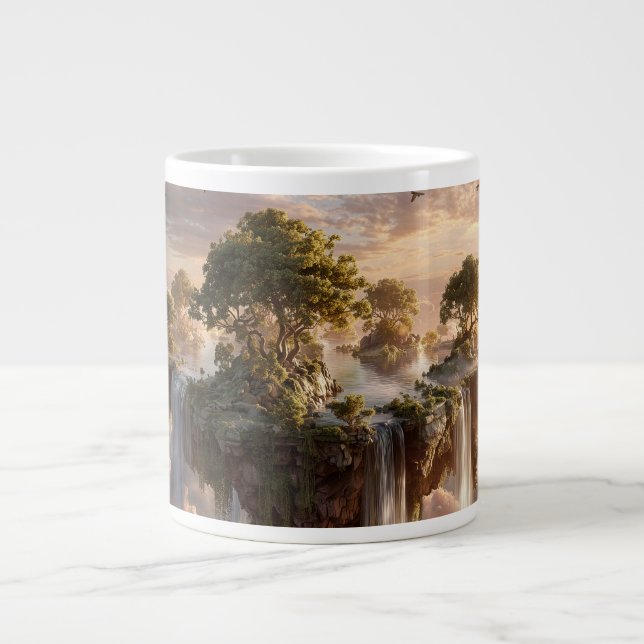 Surrealistische schwebende Inseln mit Wasserfällen Jumbo-Tasse (Vorderseite)