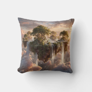 Surrealistische schwebende Inseln mit Wasserfällen Kissen