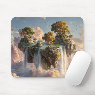 Surrealistische schwebende Klippen mit Wasserfälle Mousepad