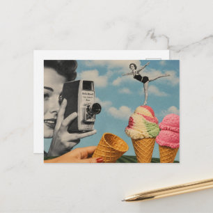 Surrealistische Sommercollage Eis Schwimmen Postkarte