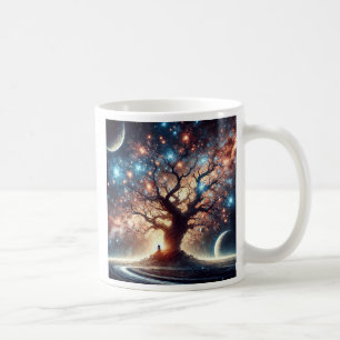 Surrealistische Szene eines Baumes unter dem Licht Kaffeetasse