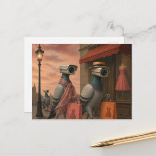 surrealistische Tauben, die zu Einkaufsspionen wur Postkarte