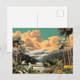 Surrealistische Tropische Tal Mit Palmen Postkarte
