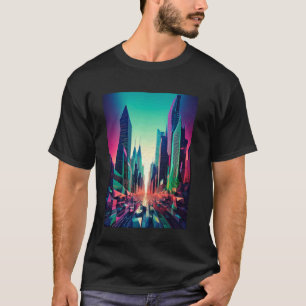 Surrealistische Vaporwave-Stadt mit einer digitale T-Shirt