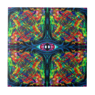 Surrealistische verdrehte trippige Augen-Visionär- Fliese