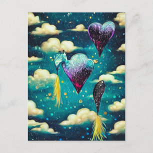 Surrealistische Vintage-Wolken und Herzballons Postkarte