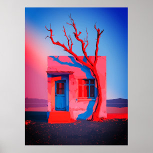 Surrealistische Wüstenhaus-Wandkunst – Minimalisti Poster