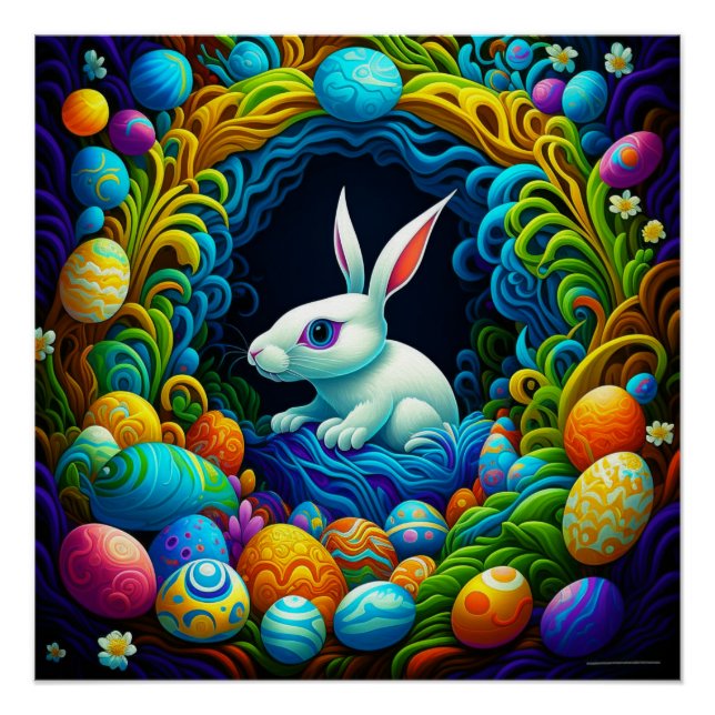 Surrealistischer Osterhase mit Eiern Poster (Vorderseite)