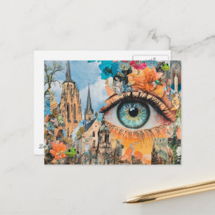 Surrealistisches Auge, das auf die Stadt schaut Postkarte