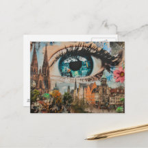Surrealistisches Auge, das auf die Stadt schaut