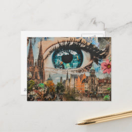 Surrealistisches Auge, das auf die Stadt schaut Postkarte