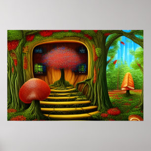 Surrealistisches Baumhaus im Wald Poster