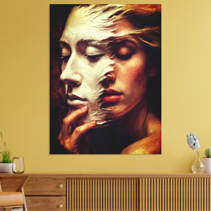 Surrealistisches Frauenporträt mit bemalter Maske Leinwanddruck