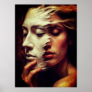 Surrealistisches Frauenporträt mit bemalter Maske Poster