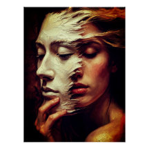 Surrealistisches Frauenporträt mit bemalter Maske