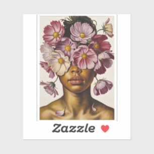 Surrealistisches Frauenporträt mit floralen Augen Aufkleber