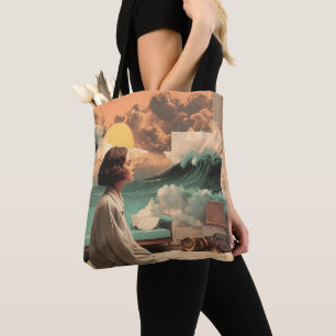 Surrealistisches Interieur mit Frau und Katze