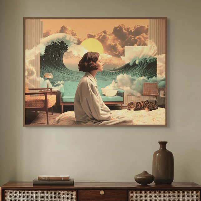 Surrealistisches Interieur mit Frau und Katze Poster (Surreal Interior With Woman and Cat)