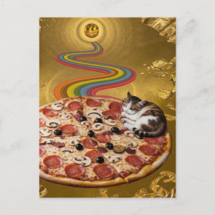 Surrealistisches Katze auf einer Pizza-Postkarte Postkarte