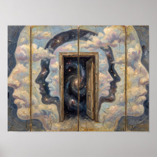 Surrealistisches kosmische Tür-Profil-Gesichter-Ge Poster