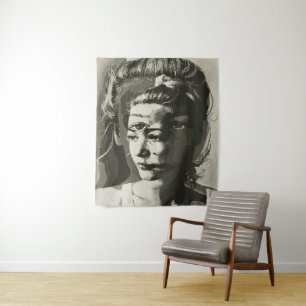 Surrealistisches Mehr-Augen-Porträt – Abstrakt Psy Wandteppich
