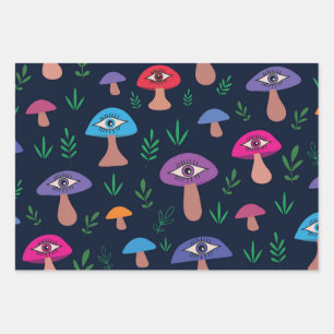 Surrealistisches Pilzmuster mit Augenmuster Geschenkpapier Set