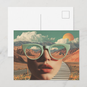 Surrealistisches Porträt mit Brille, die die Wüste Postkarte