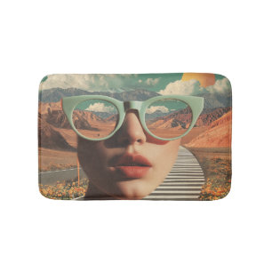 Surrealistisches Porträt mit Brille, die Wüste wid Badematte