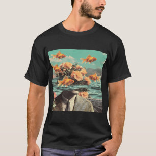 Surrealistisches Porträt mit Goldfischblumen und O T-Shirt