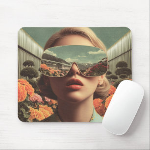 Surrealistisches Porträt mit Sonnenbrille, die ein Mousepad