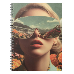 Surrealistisches Porträt mit Sonnenbrille, die ein Notizblock