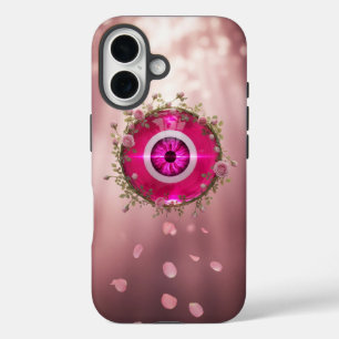 Surrealistisches rosa böse Auge mit Rosenzweigen iPhone 16 Hülle