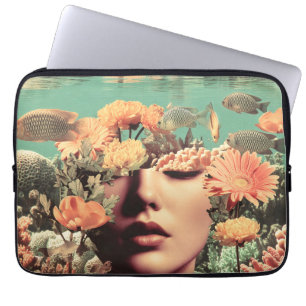 Surrealistisches Unterwasserporträt mit Korallenbl Laptopschutzhülle