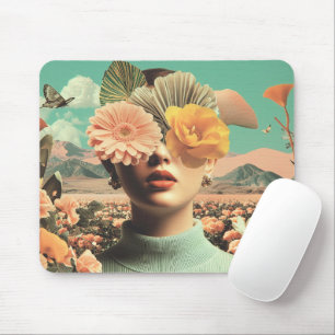 Surréalistisches weibliches Porträt mit Blumen, di Mousepad