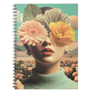 Surrealistisches weibliches Porträt mit Blumen, di Notizblock