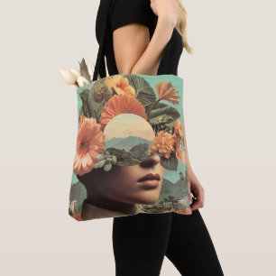 Surrealistisches weibliches Porträt mit floralen E
