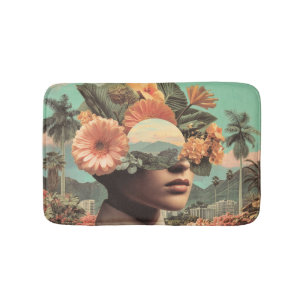 Surrealistisches weibliches Porträt mit floralen E Badematte