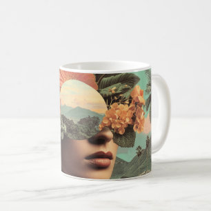 Surrealistisches weibliches Porträt mit floralen E Kaffeetasse