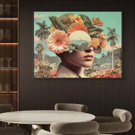 Surrealistisches weibliches Porträt mit floralen E Poster