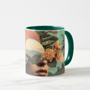Surrealistisches weibliches Porträt mit floralen E Tasse