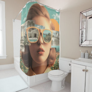 Surrealistisches weibliches Porträt mit retro Sonn Duschvorhang