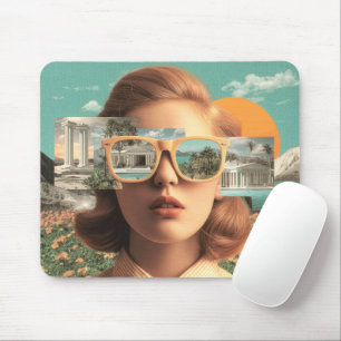 Surrealistisches weibliches Porträt mit Retro-Sonn Mousepad