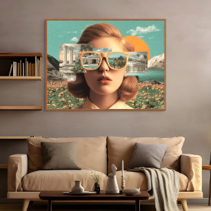 Surrealistisches weibliches Porträt mit retro Sonn Poster