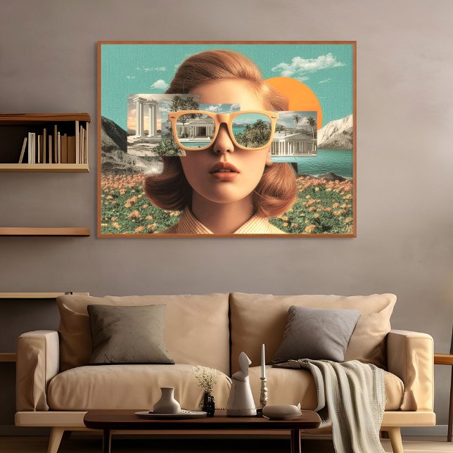 Surrealistisches weibliches Porträt mit retro Sonn Poster (Surreal female portrait with retro sunglasses)