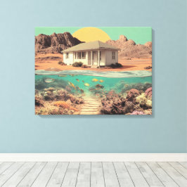 Surrealistisches Wüstenhaus mit Unterwasser-Riff Leinwanddruck