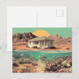 Surrealistisches Wüstenhaus mit Unterwasser-Riff Postkarte
