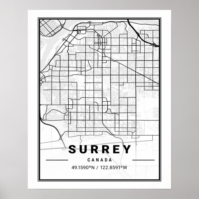 Surrey British Columbia Canada Travel City Map Poster (Vorne)