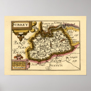 Surrey Landkreis England Altes Antiquariat Atlas K Poster
