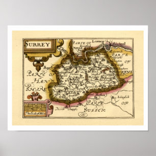 Surrey Landkreis England Altes Antiquariat Atlas K Poster