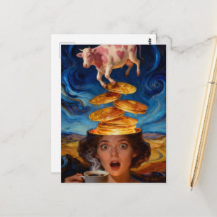 Surrreal Überraschte Frühstück-Pfannkuchen Kaffee Postkarte